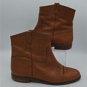 Madewell Otis Leather Pull On Ankle Cowgirl Boots Cognac Brown Womens Sz 9.5 US